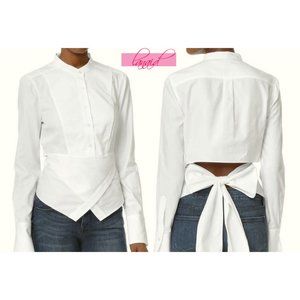 BCBG Kathryn Wrap Shirt Cropped Open Back Cut-Out Cutouts Button-Up V-Neck Top